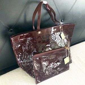 Burgundy Perforated Tote Bag Set
